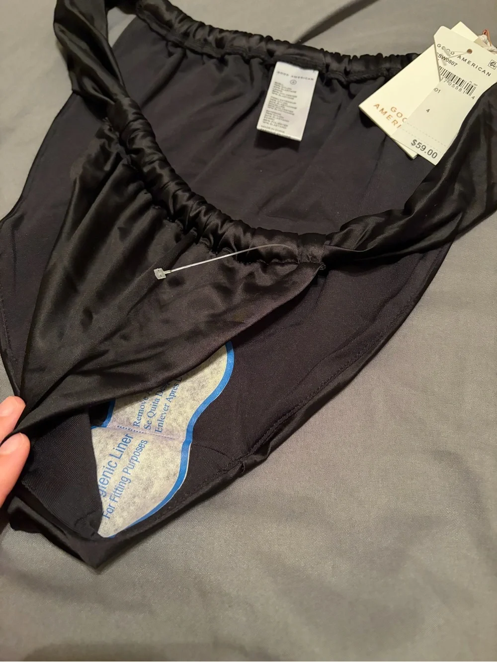 Good American Black Satin High-Cut Bikini Brief